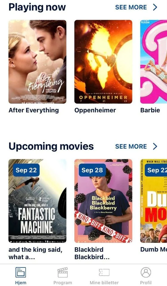 Playing now and upcoming movies in app