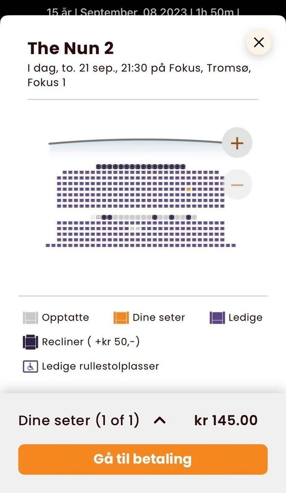 In-app seat map with recliner and accessible seats