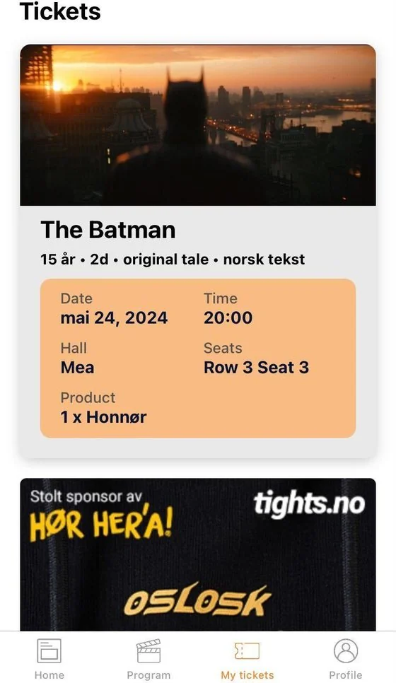 Mobile tickets and wallet in the Filmgrail cinema app