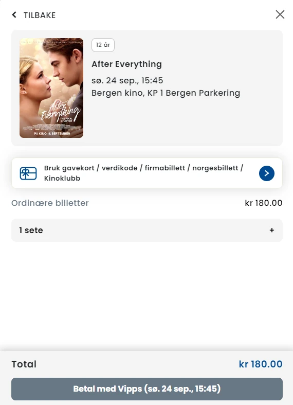 Payment step in the Filmgrail web checkout