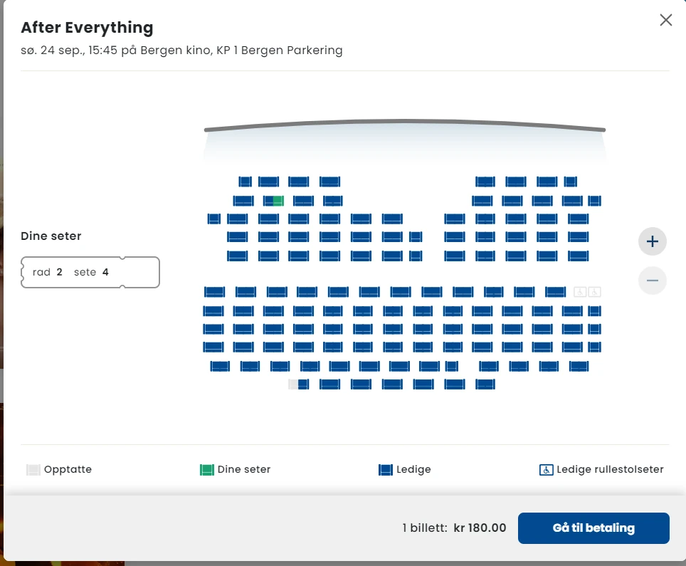 Seat selection in the Filmgrail web checkout