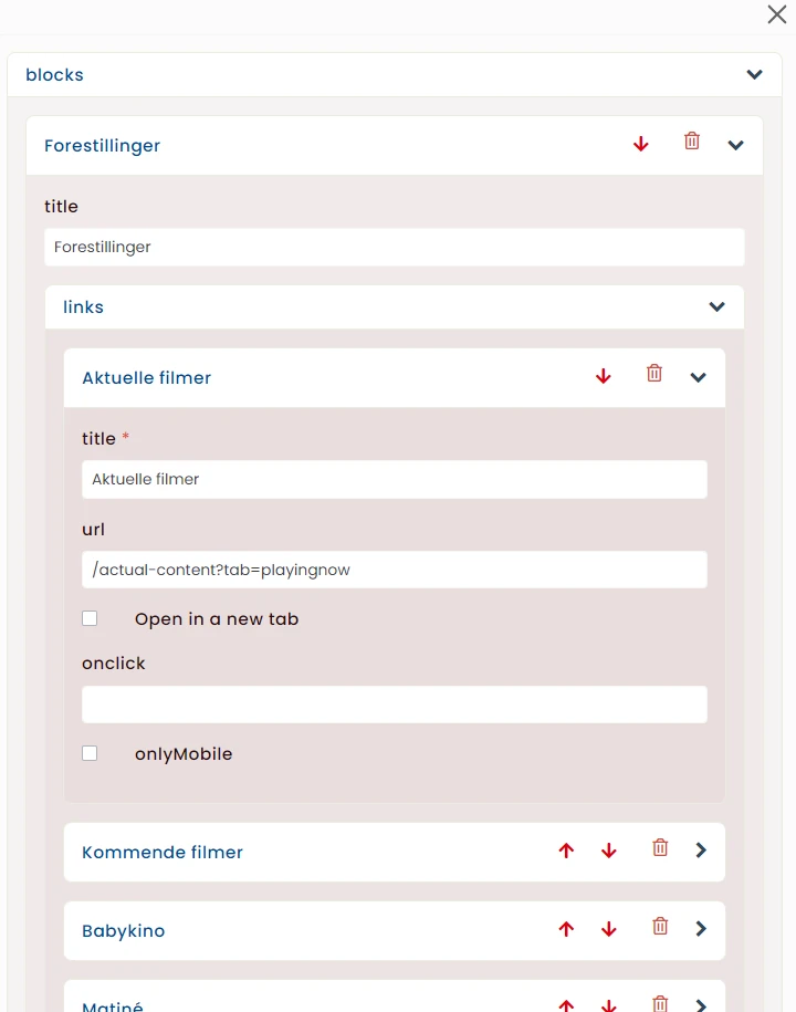 Block builder with links and mobile-only toggles