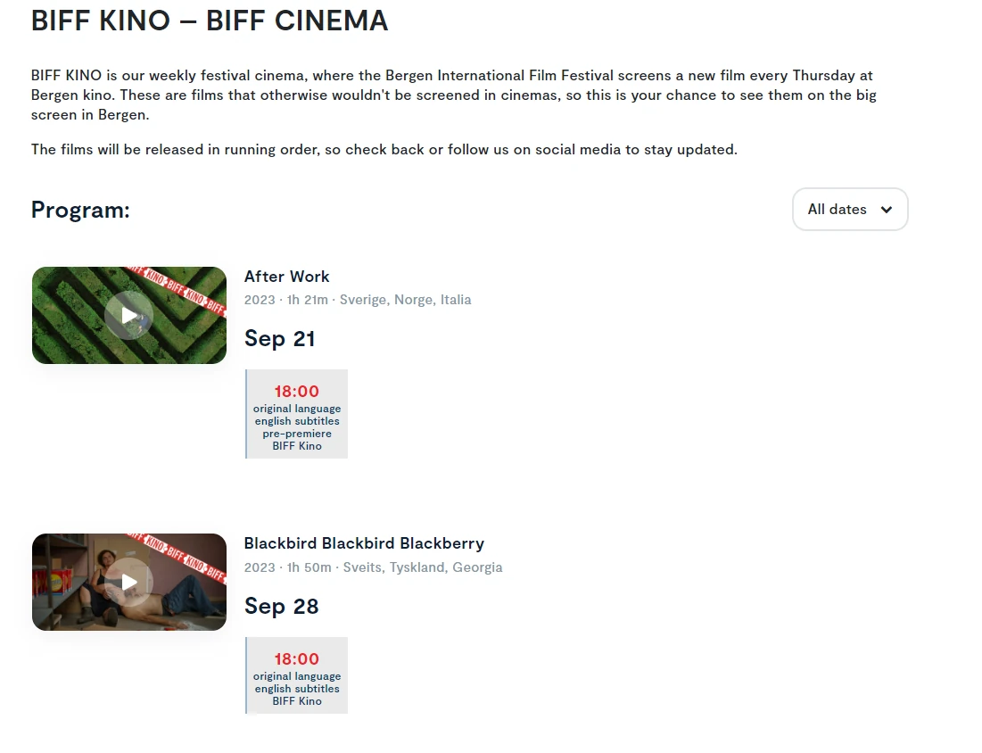BIFF KINO year-round programme with weekly screenings