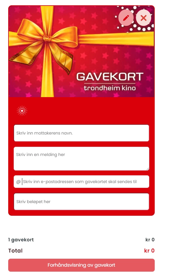 Personalise a gift card with a message and amount