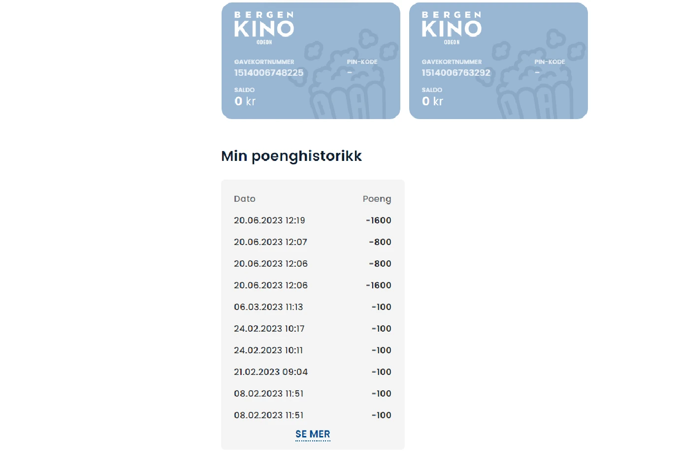 Point history showing every earn and spend