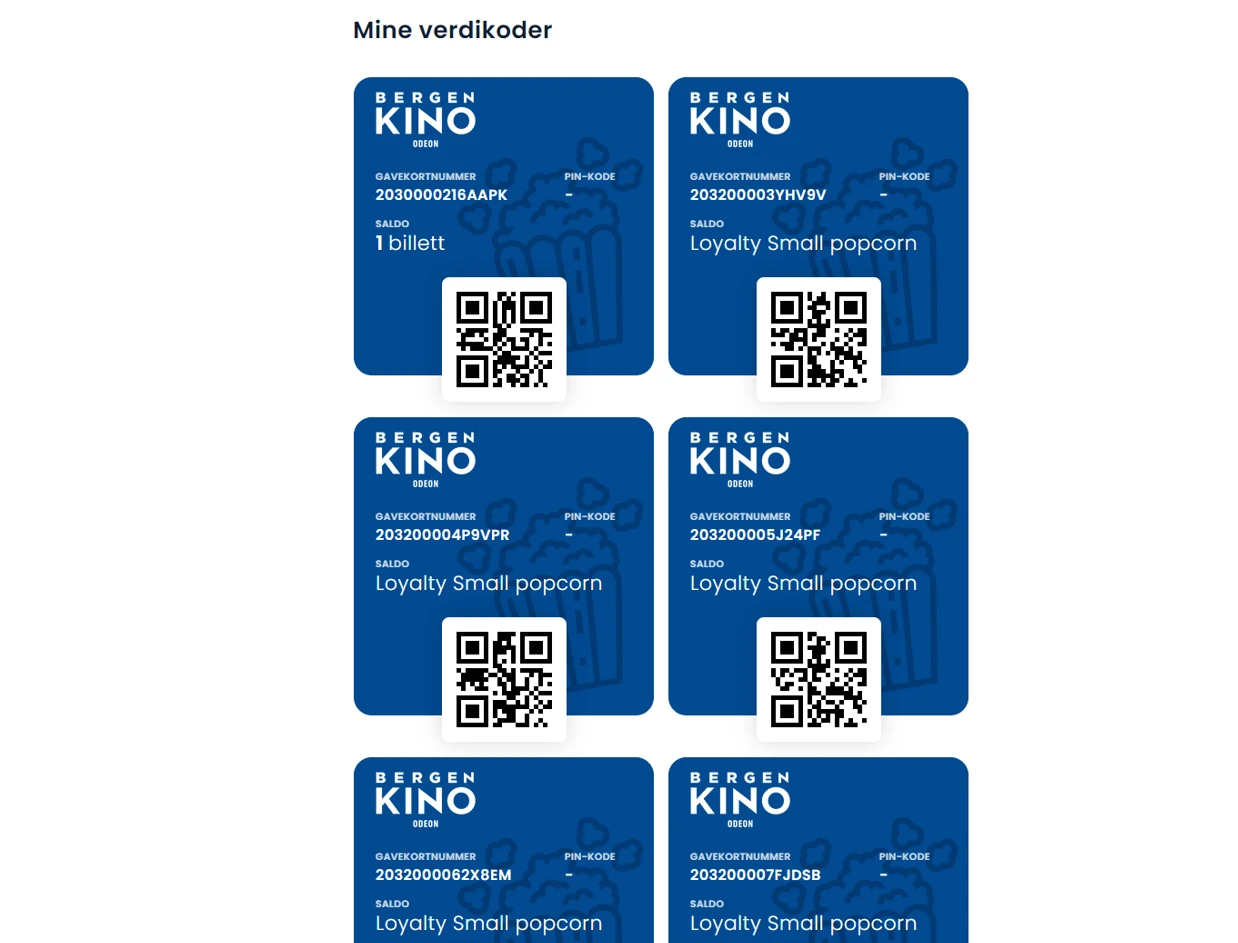Wallet of redeemed value codes with QR codes