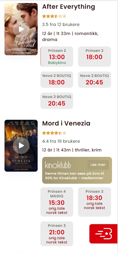Programme page of a Filmgrail cinema website on a phone