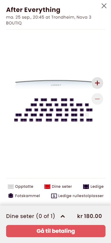 Mobile seat map in the Filmgrail checkout