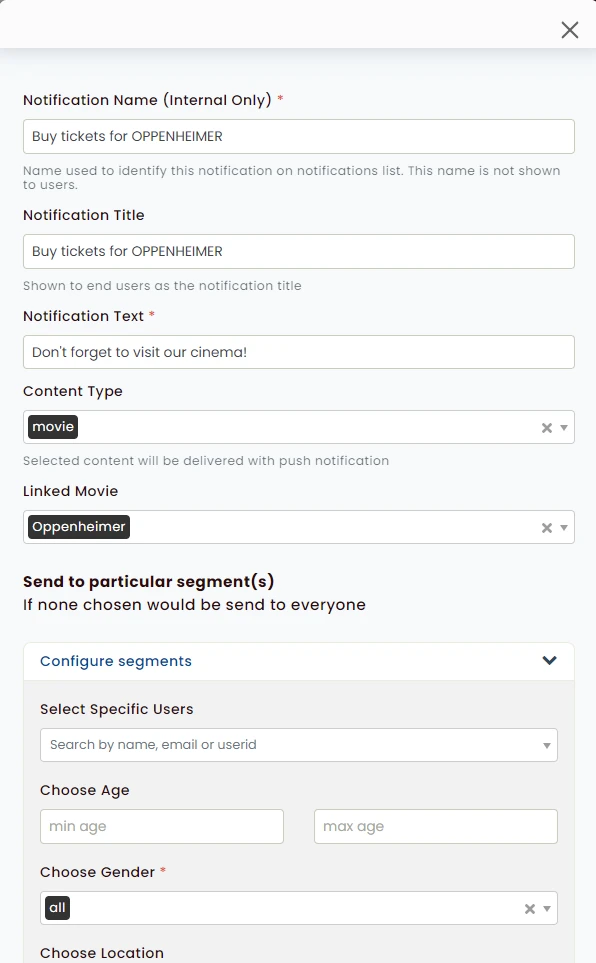 Push composer with title, text, linked movie and segments