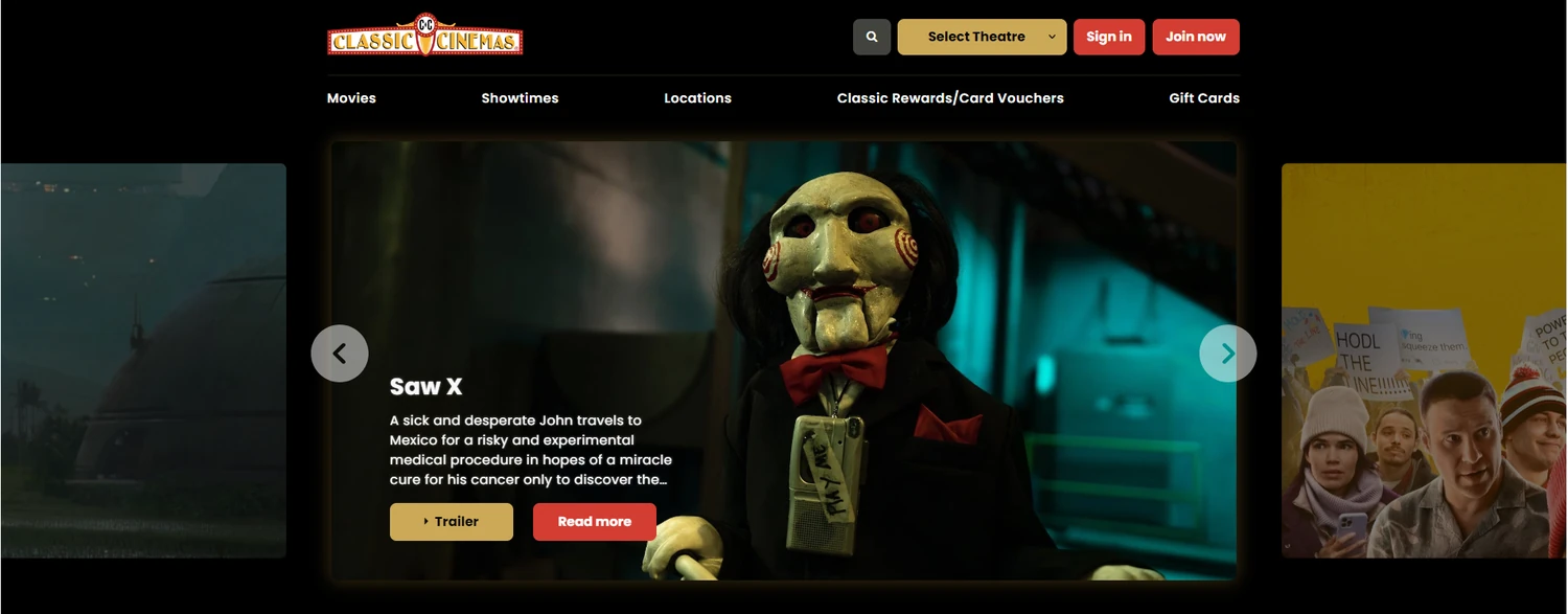 Filmgrail custom cinema website home page