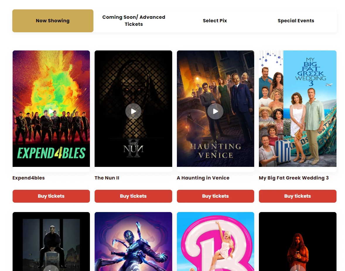 Now showing grid on a Filmgrail cinema website